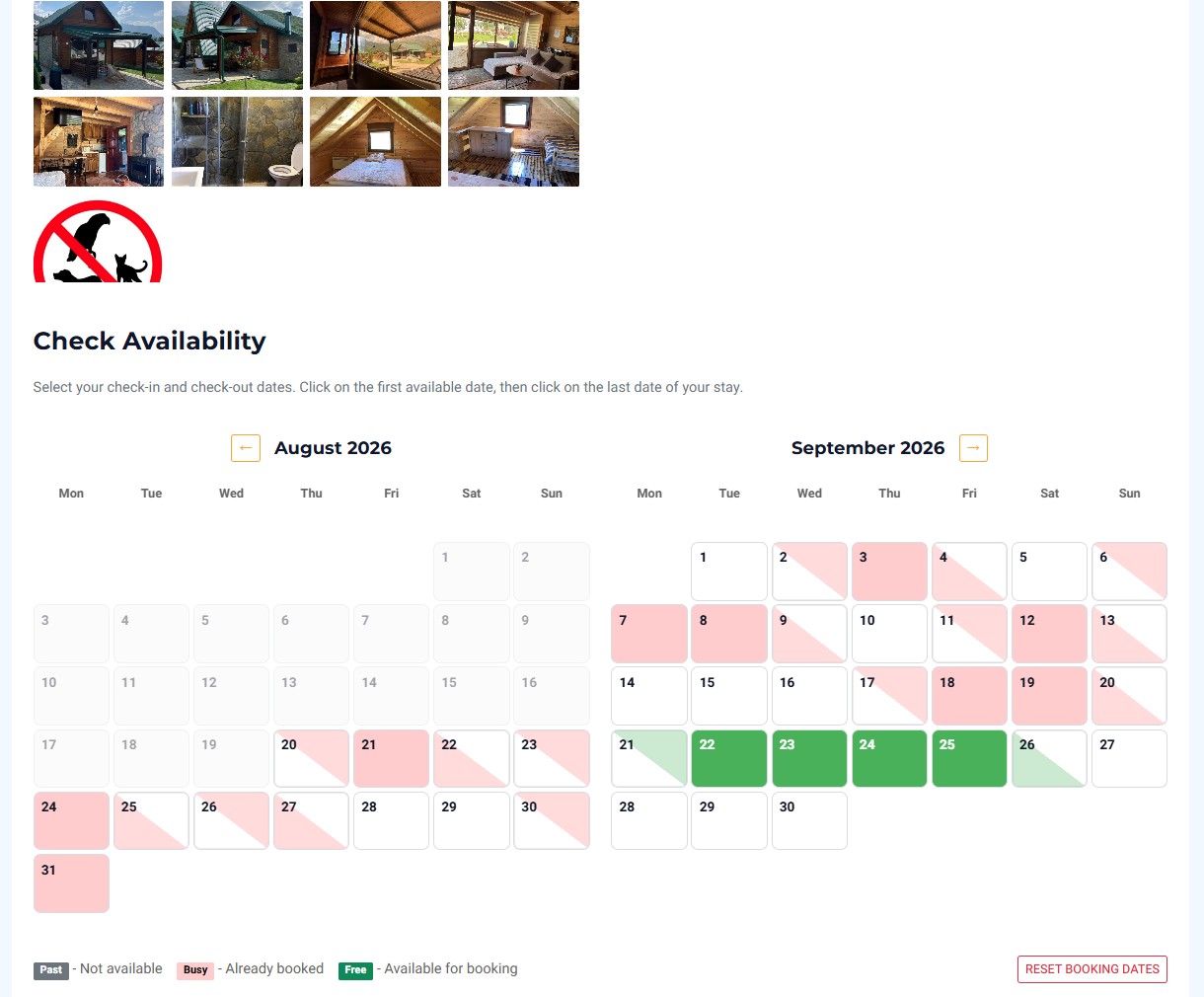 Example of a direct booking page